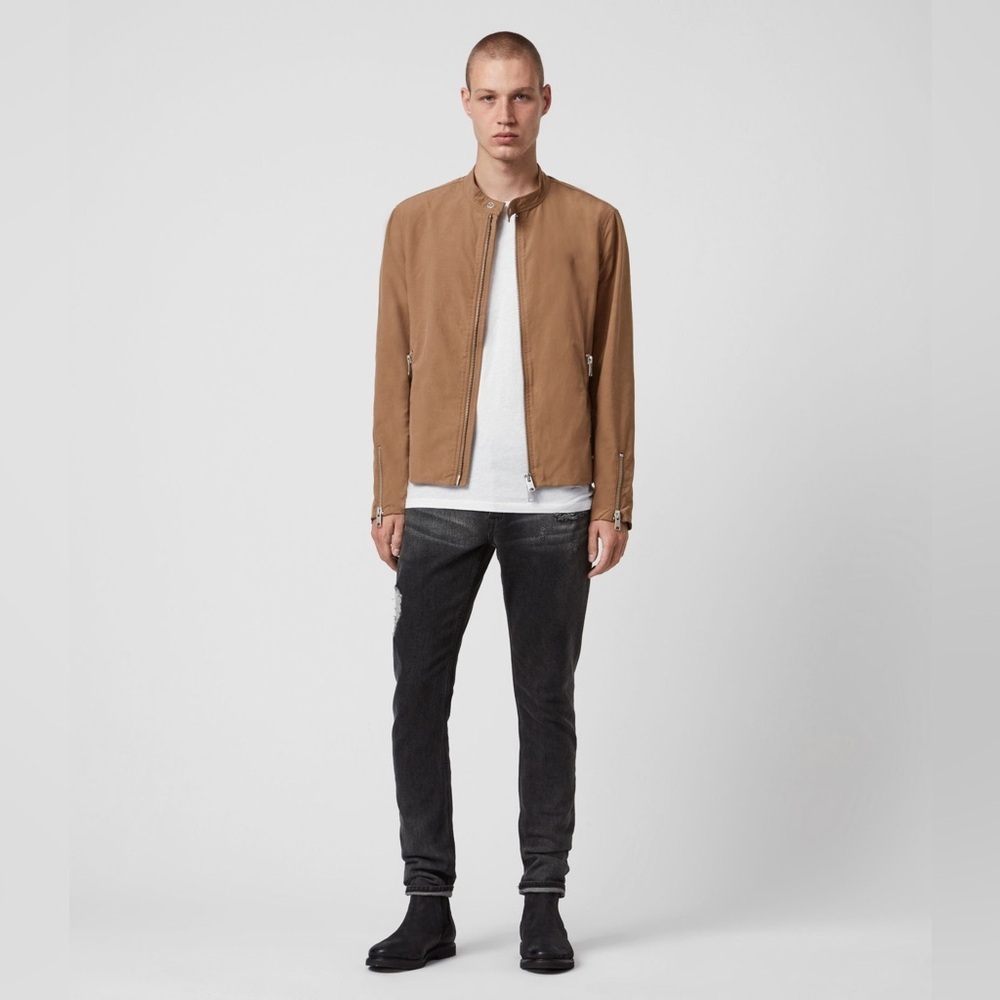 AllSaints Atik Cotton Blend Jacket in Sand Size Small.